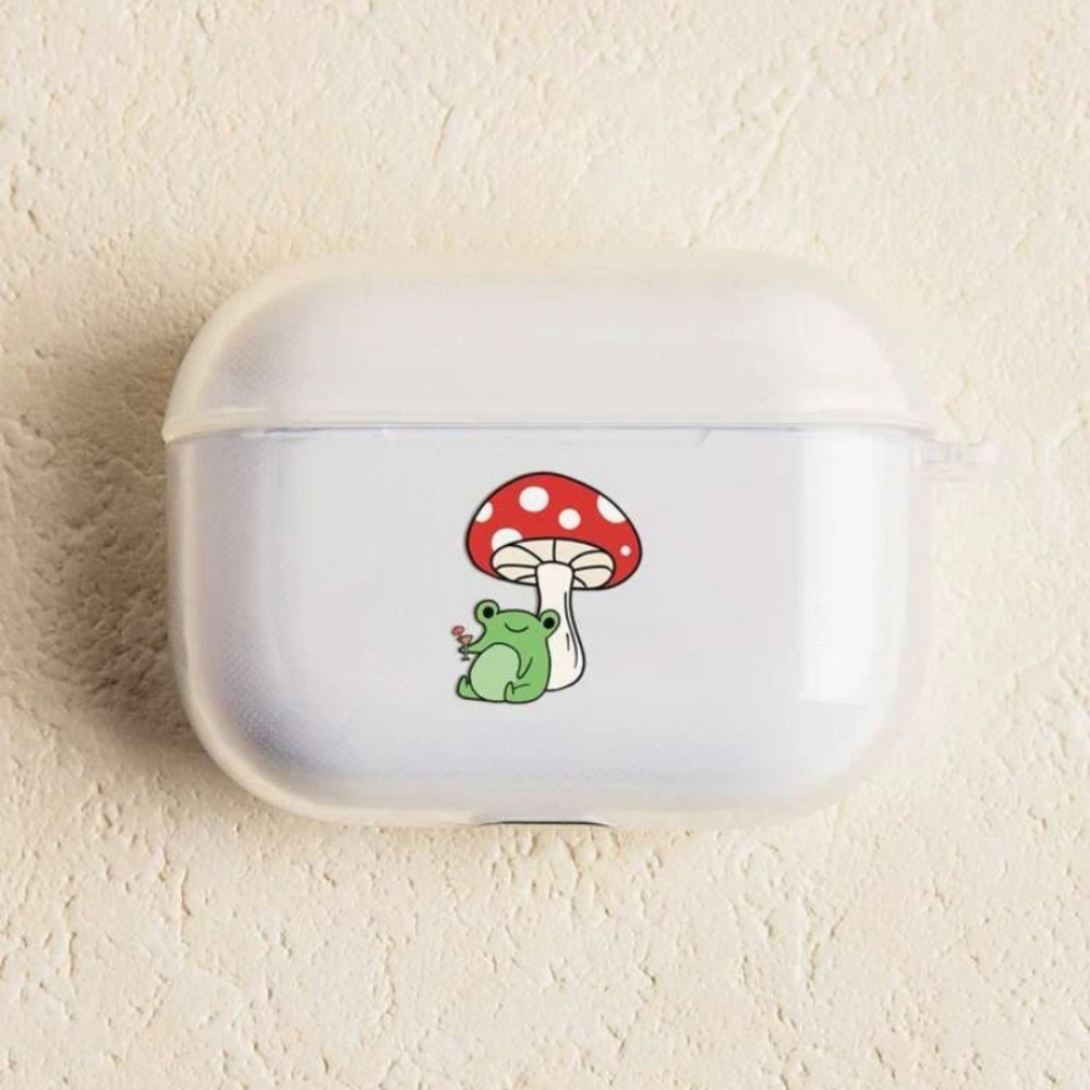 Mushroom & Frog Print Clear Case Compatible With Airpods 1/2